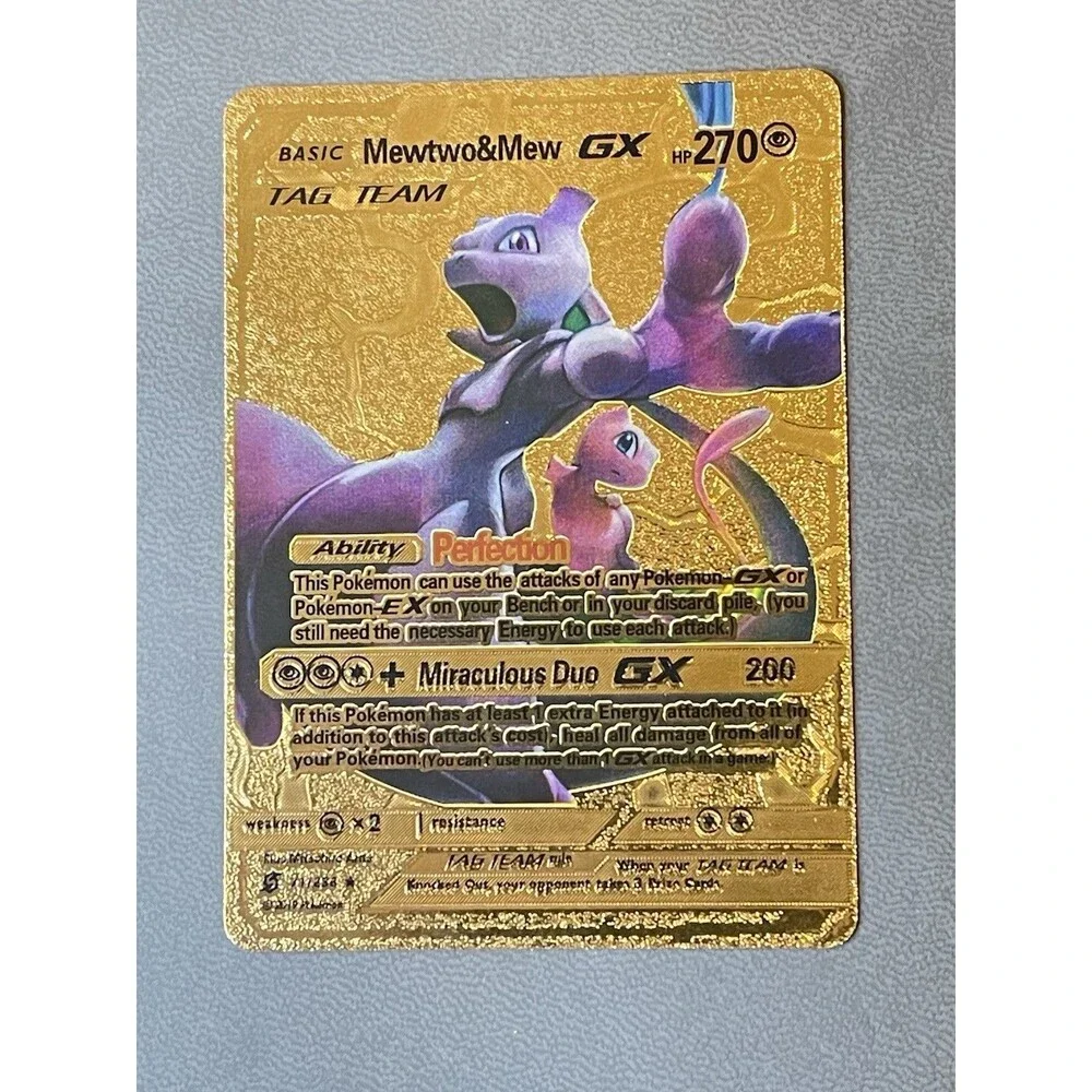 Pokemon Novelty Mewtwo Gold Full Fan Art Card Lot (3) EX GX Tag Team Mew Promo